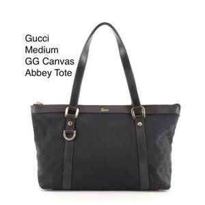 GUCCI Black GG Canvas Abbey Tote with Dust Bag!